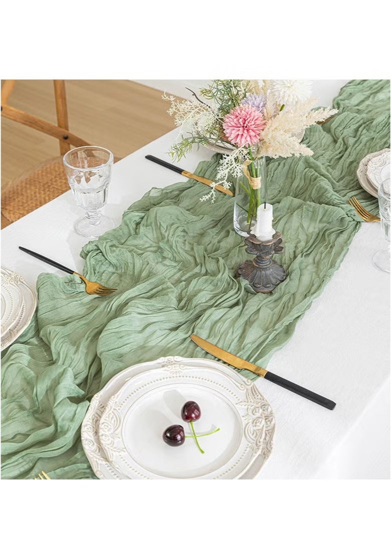 Risen Translucent Table Runner Chessian Tablecloth for Wedding Reception Bridal Shower Party Decoration Table Centerpiece 90*300cm （Green） - Image 1