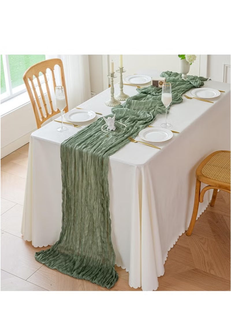 Risen Translucent Table Runner Chessian Tablecloth for Wedding Reception Bridal Shower Party Decoration Table Centerpiece 90*300cm （Green） - Image 4