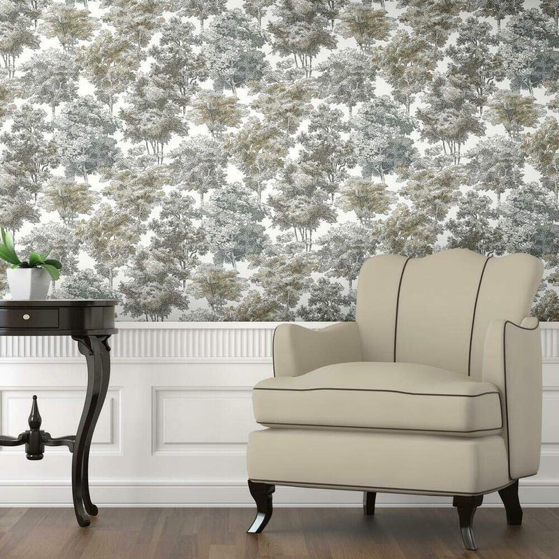 RoomMates RMK11614WP Old World Trees Gray and Beige Peel and Stick Wallpaper Roll