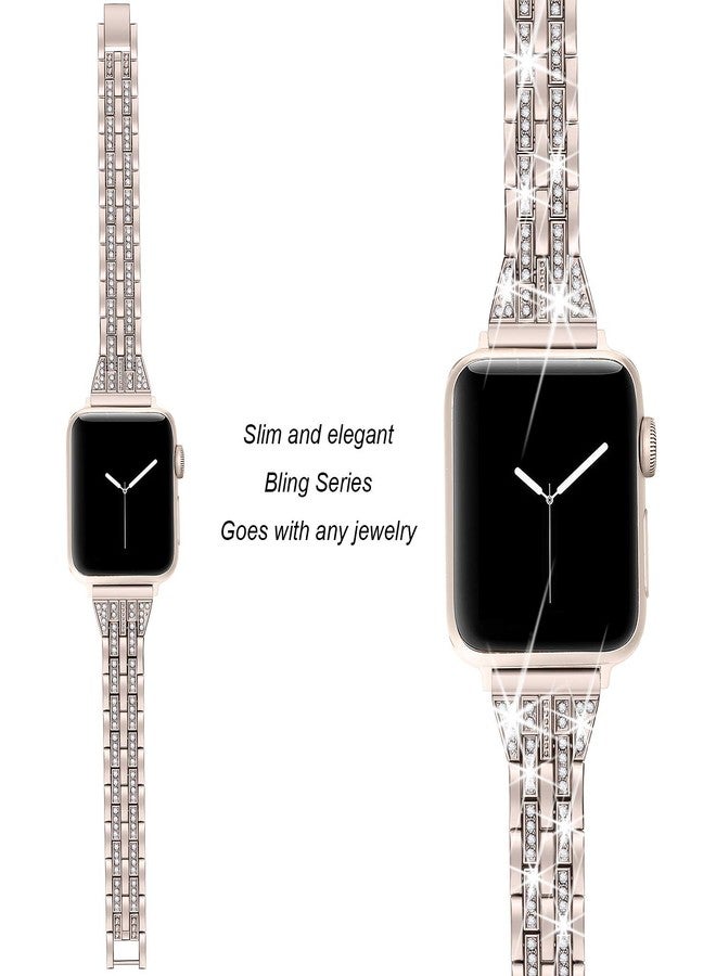 Secbolt Bling Bands Compatible with Apple Watch Band 42mm(Series 3) 44mm 45mm 46mm 49mm Women iWatch SE Series 11 10 9 8 7 6 5 4 3 2 1, Dressy Jewelry Metal Wristband Strap Diamond Rhinestone, Color Match Series 1&2 Gold Watch - Image 4