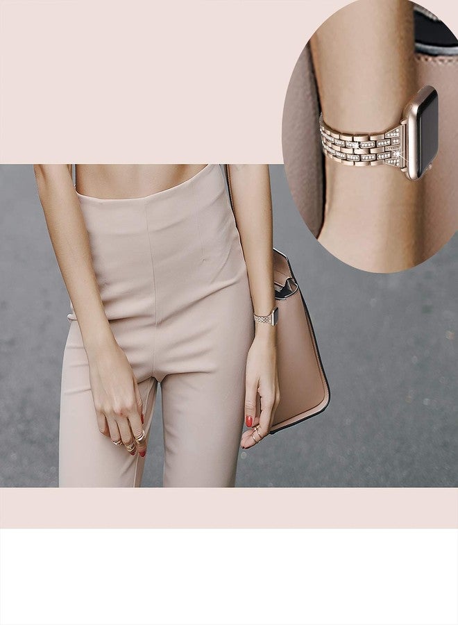 Secbolt Bling Bands Compatible with Apple Watch Band 42mm(Series 3) 44mm 45mm 46mm 49mm Women iWatch SE Series 11 10 9 8 7 6 5 4 3 2 1, Dressy Jewelry Metal Wristband Strap Diamond Rhinestone, Color Match Series 1&2 Gold Watch - Image 5