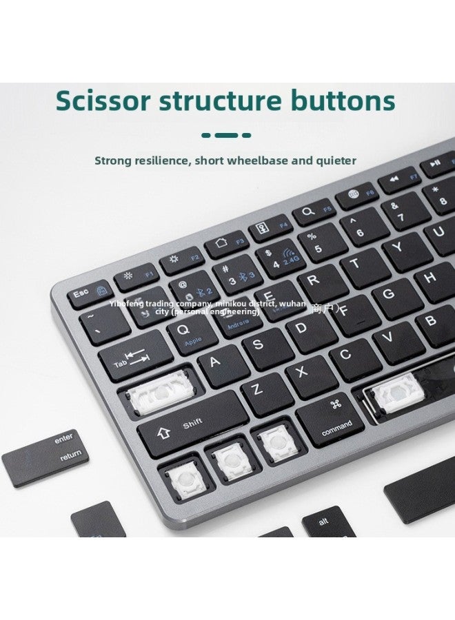 Wireless Keyboard And Mouse Suit Bluetooth Laptop Tablet For Girls Office Quiet Silent Charging Keyboard And Mouse-Color:Brand Scissor Feet - Dark Night Black [short Style - Keyboard And Mouse Set] Intelligent Three Modes + Rechargeable + Key Mute + Keyboard Membrane + Mouse Pad - No - Official Standard  - Image 4