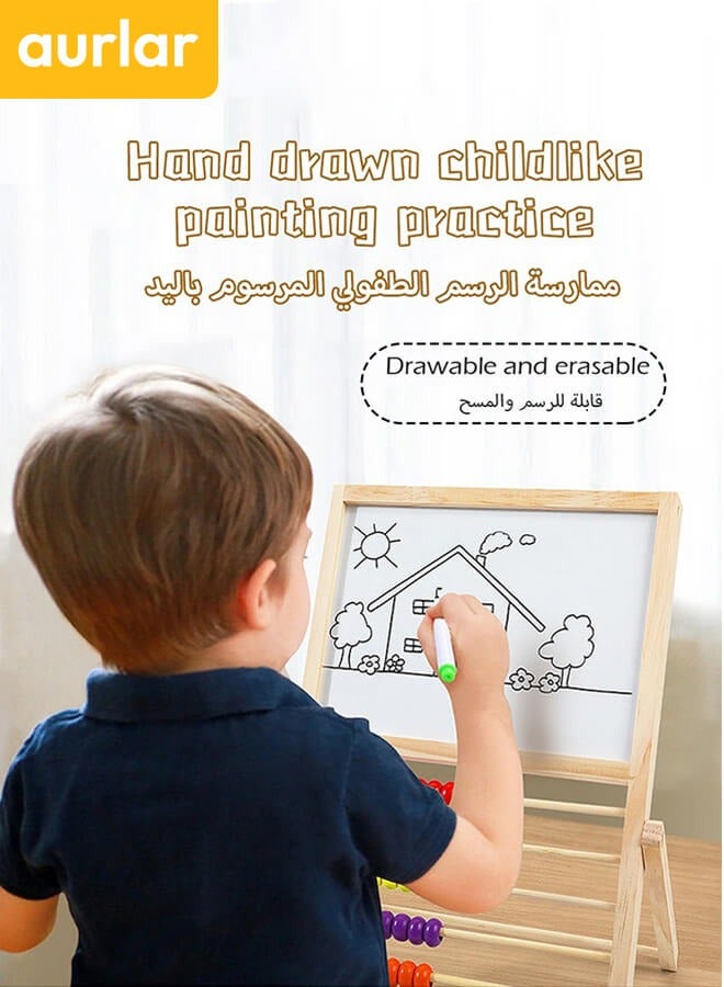 Aurlar Double-Sided Wooden Art Easel for Kids with Magnetic Whiteboard, Blackboard & Abacus – Educational Drawing Board Toy with Accessories - Image 2