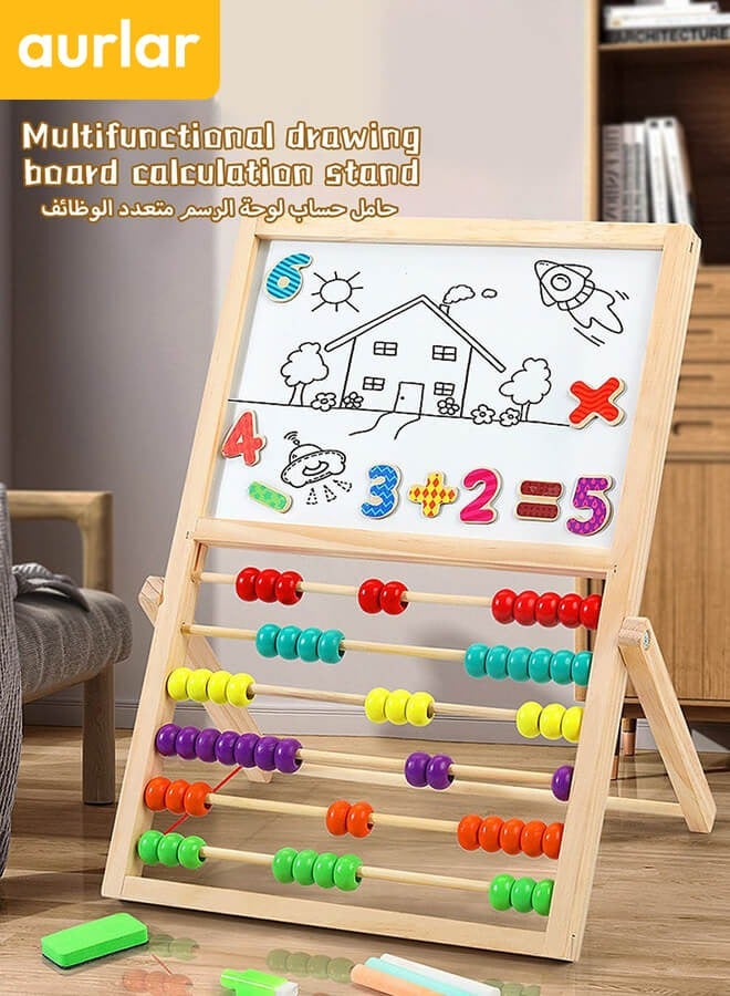 Aurlar Double-Sided Wooden Art Easel for Kids with Magnetic Whiteboard, Blackboard & Abacus – Educational Drawing Board Toy with Accessories - Image 3