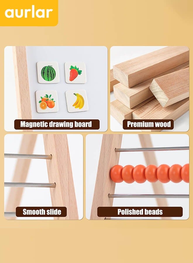 Aurlar Double-Sided Wooden Art Easel for Kids with Magnetic Whiteboard, Blackboard & Abacus – Educational Drawing Board Toy with Accessories - Image 4