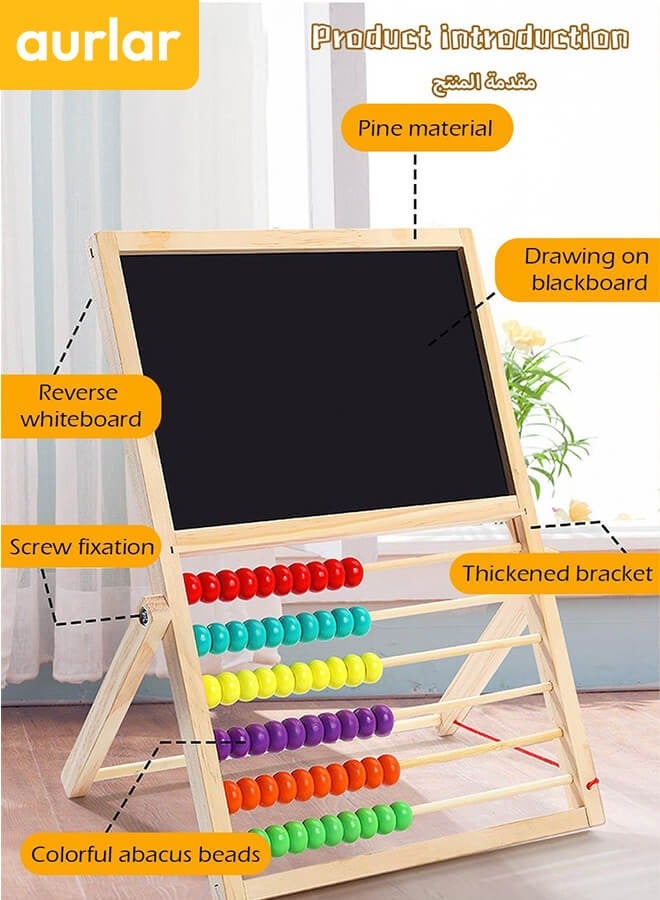 Aurlar Double-Sided Wooden Art Easel for Kids with Magnetic Whiteboard, Blackboard & Abacus – Educational Drawing Board Toy with Accessories - Image 5