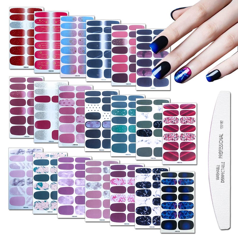 WOKOTO WOKOTO 20 Sheets Full Nail Polish Stickers Strips Set with 1Pc File for Women  Girls Gradient Nail Stickers Wraps Manicure Tips Multiple Designs Gradient Stick On Gel Nail Strips