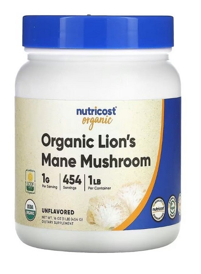 Nutricost Organic Lions Mane Mushroom Unflavored 1 lb 454 g - Image 1