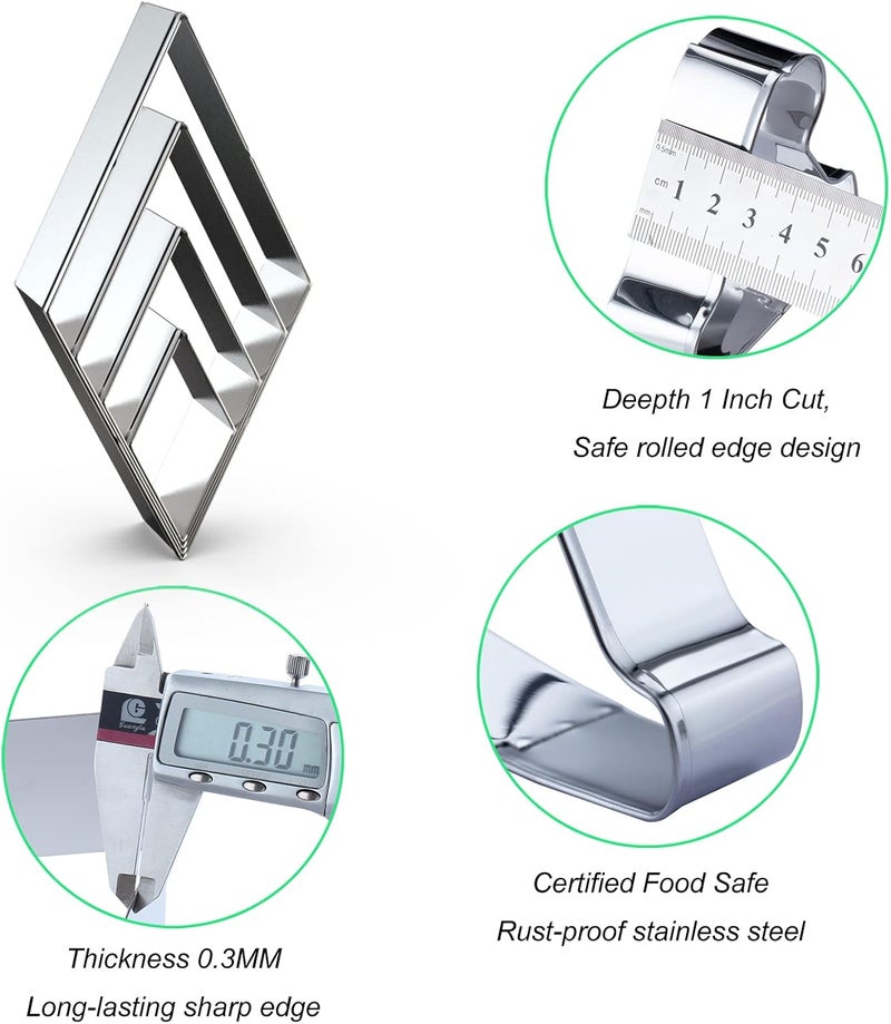 QAAQS Rhombus Diamond Cookie Cutter Set - 4 Piece Assorted Sizes (5 Inch, 4 Inch, 3 Inch, 2 Inch) - Stainless Steel - Image 3