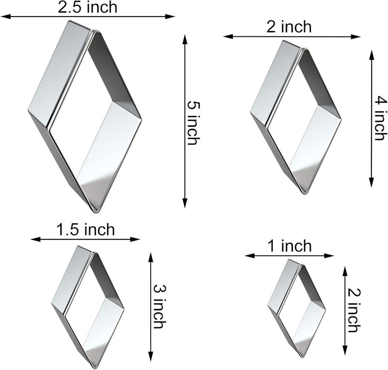 QAAQS Rhombus Diamond Cookie Cutter Set - 4 Piece Assorted Sizes (5 Inch, 4 Inch, 3 Inch, 2 Inch) - Stainless Steel - Image 2