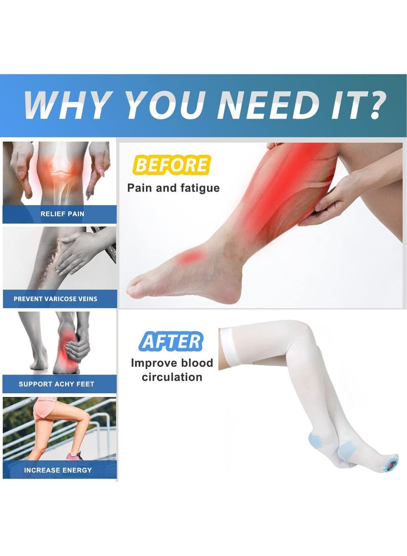 Sweet seven Thigh High Compression Stockings 15-20 mmHg - 1 Pair Anti Embolism Ted Hose Compression Socks for Women and Men with Inspect Toe Hole - Image 2