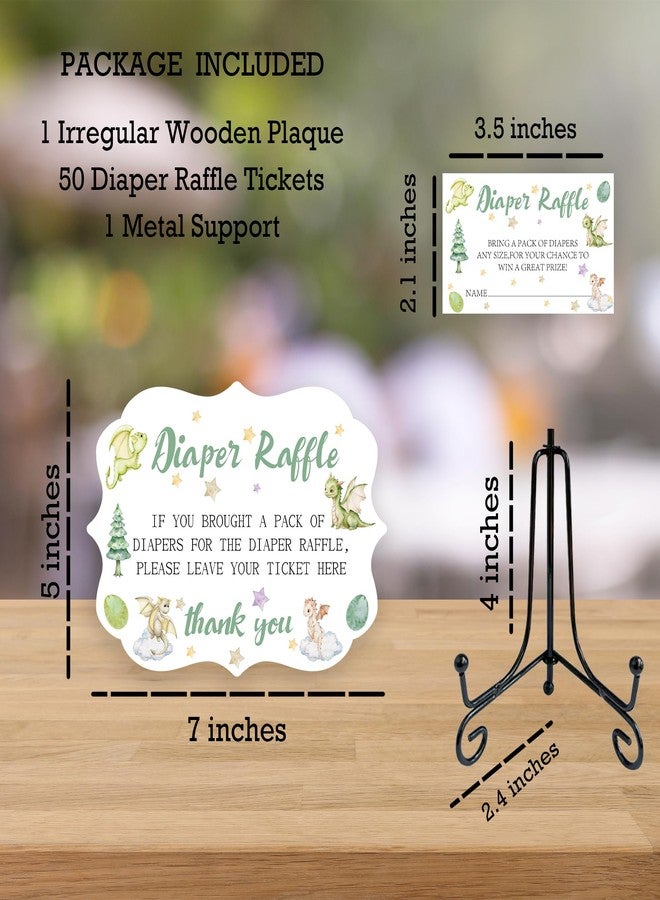 Tabyon A09 Diaper Raffle Sign Set - Wooden Watercolor Dragon Sign with Self-Stand & 50 Raffle Tickets for Baby Shower, Announcement, Gender Reveal Parties - Image 2