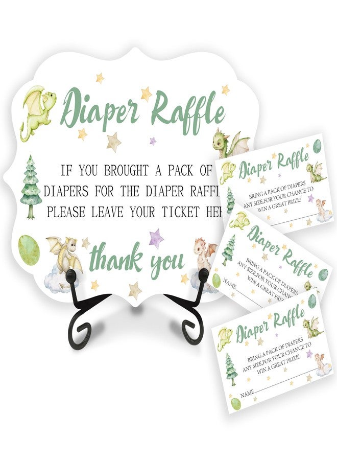 Tabyon A09 Diaper Raffle Sign Set - Wooden Watercolor Dragon Sign with Self-Stand & 50 Raffle Tickets for Baby Shower, Announcement, Gender Reveal Parties - Image 1