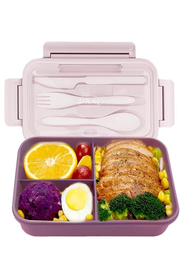 MIZAJIC Bento Lunch Box for Kids and Adults Leakproof 3-Compartment Food Container 1100ml Ideal Portion Size with Reusable Spoon and Fork Microwave, Dishwasher and Freezer Safe - Image 1