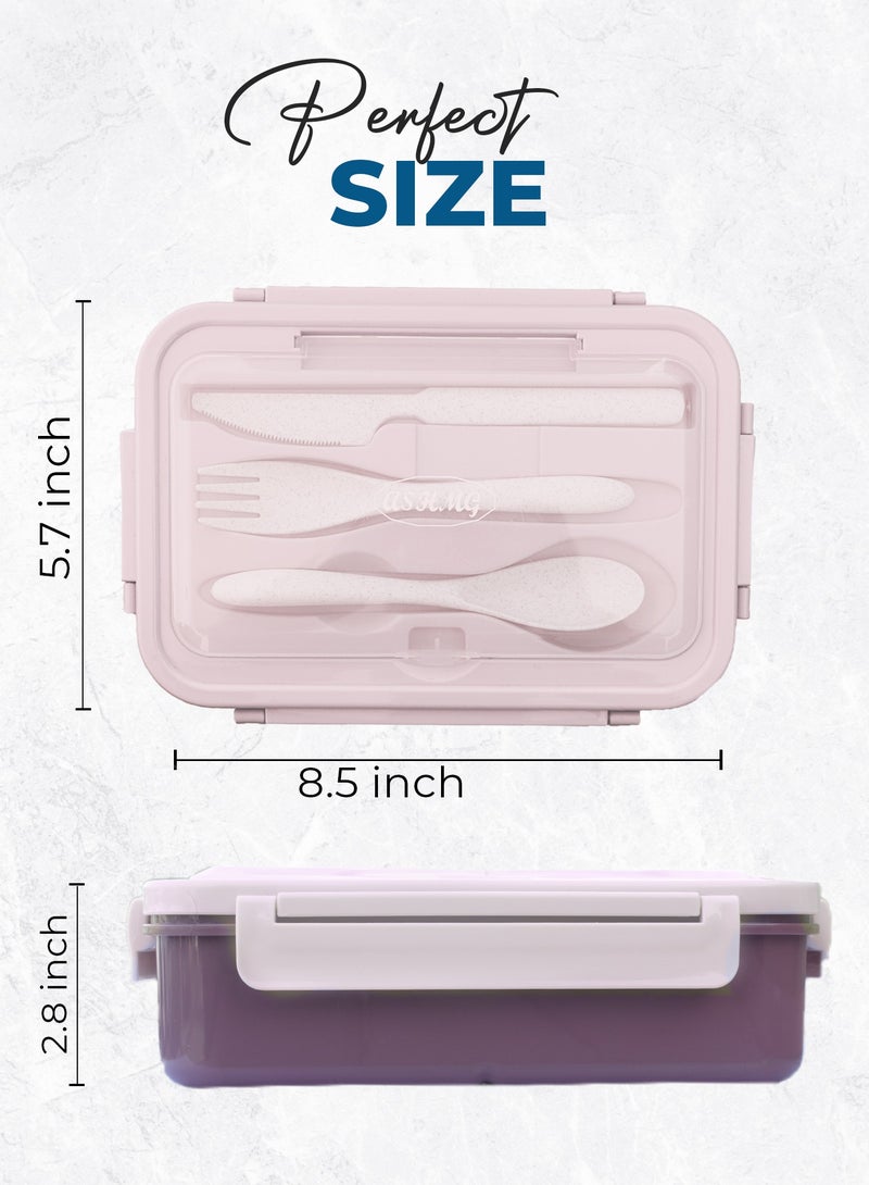 MIZAJIC Bento Lunch Box for Kids and Adults Leakproof 3-Compartment Food Container 1100ml Ideal Portion Size with Reusable Spoon and Fork Microwave, Dishwasher and Freezer Safe - Image 2