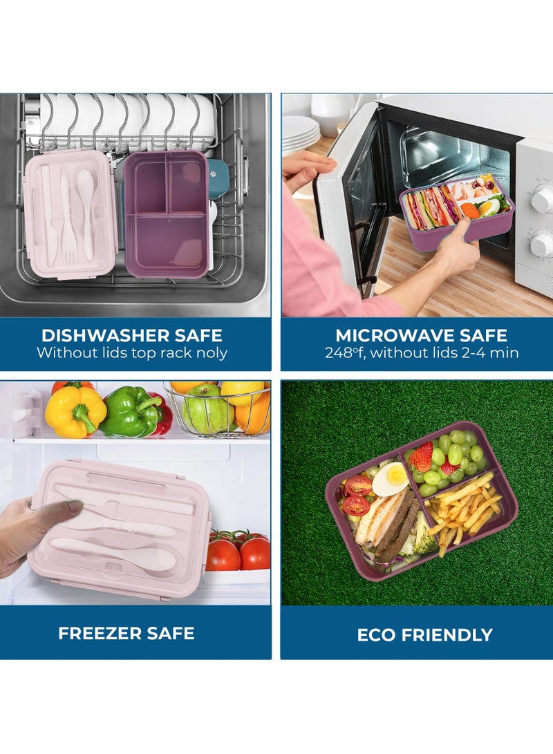 MIZAJIC Bento Lunch Box for Kids and Adults Leakproof 3-Compartment Food Container 1100ml Ideal Portion Size with Reusable Spoon and Fork Microwave, Dishwasher and Freezer Safe - Image 4