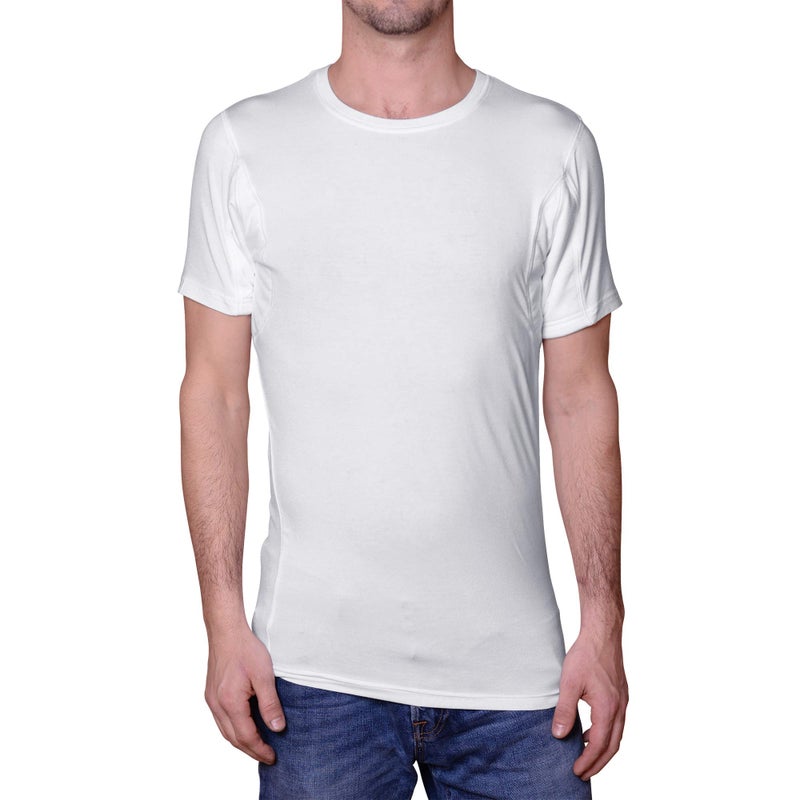 Sweatshield Undershirts Sweatproof Undershirt for Men Crew Neck White Sweat Pads Large - Image 2