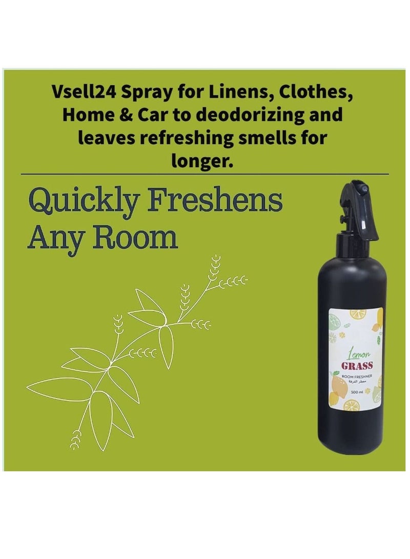 vsell24 Lemon Grass Room Freshner For Home and Office, Air Freshener Blended With Lemon Gross Essential Oil Odor Eliminator for Pillows, Bedsheet, Carpet 500ml ( 2 Pack) - Image 4