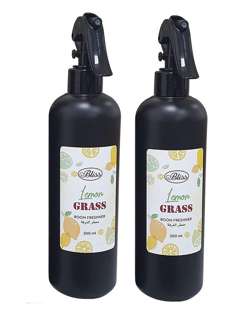 vsell24 Lemon Grass Room Freshner For Home and Office, Air Freshener Blended With Lemon Gross Essential Oil Odor Eliminator for Pillows, Bedsheet, Carpet 500ml ( 2 Pack) - Image 1