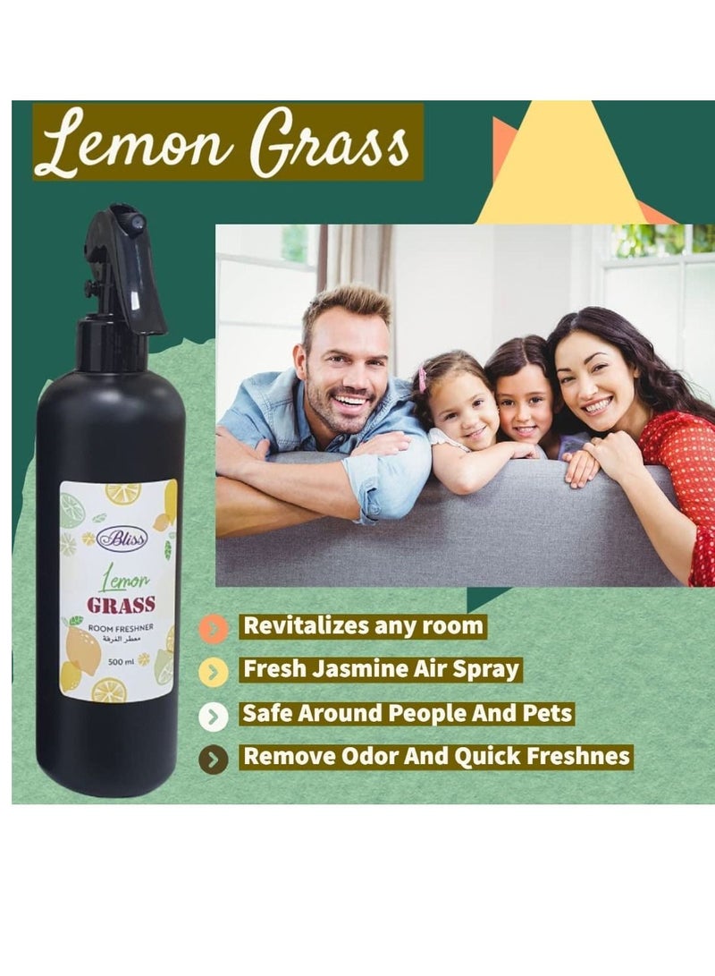 vsell24 Lemon Grass Room Freshner For Home and Office, Air Freshener Blended With Lemon Gross Essential Oil Odor Eliminator for Pillows, Bedsheet, Carpet 500ml ( 2 Pack) - Image 2