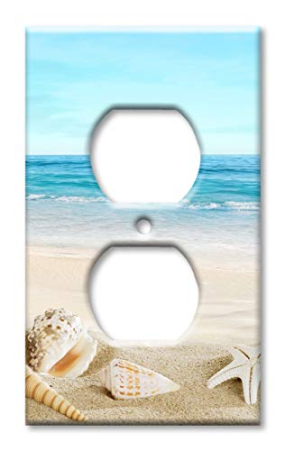 Art Plates - Duplex Outlet Cover Metal Decorative Metal Wall Plate - 1 Gang Outlet Plug Cover - Seashells on the Beach - (Made in USA) - Image 1