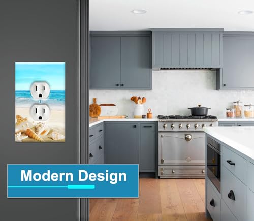 Art Plates - Duplex Outlet Cover Metal Decorative Metal Wall Plate - 1 Gang Outlet Plug Cover - Seashells on the Beach - (Made in USA) - Image 4