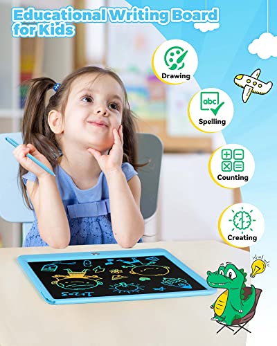 KOKODI 12 Inch LCD Writing Tablet with AntiLost Stylus Erasable Doodle Board Colorful Toddler Drawing Pad Car Travel School Games Toys for 3 4 5 6 7 8 Kids Birthday Gift for Girls Boys Adults Blue - Image 5