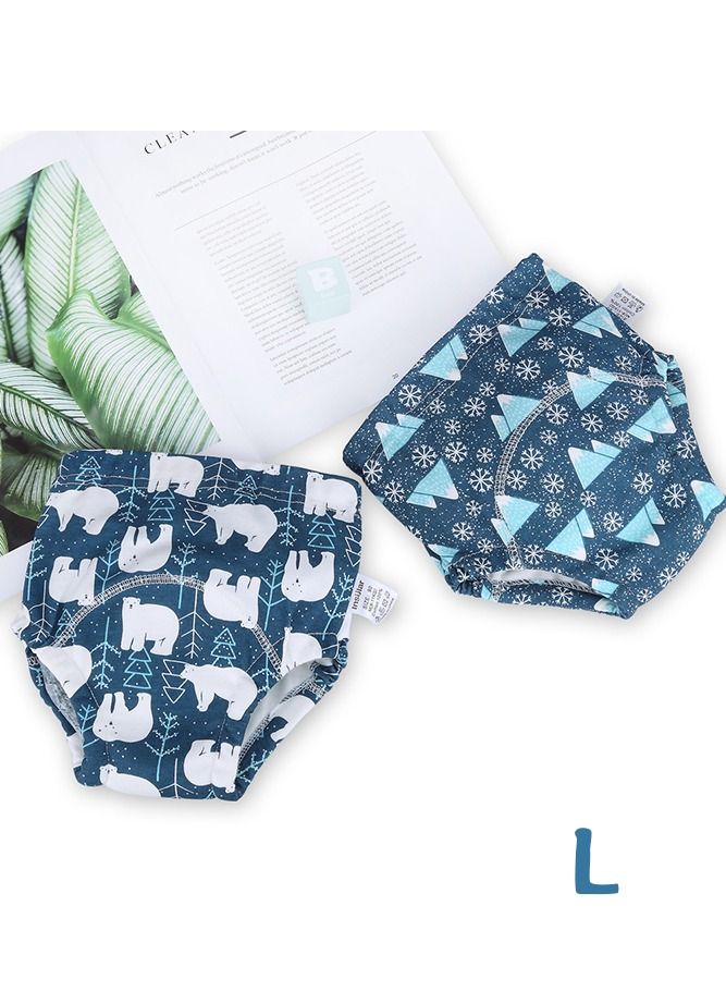 انسولار قطعتان من سراويل التدريب القطنية للأطفال ، مقاس L ، 6 طبقات ، ملابس داخلية مسامية وقابلة للغسل بنمط دب قطبي لطيف لتدريب الأطفال على استخدام الحمام ، أزرق - Image 1