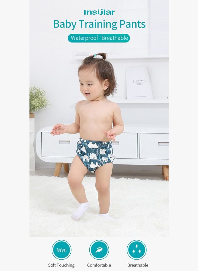 انسولار قطعتان من سراويل التدريب القطنية للأطفال ، مقاس L ، 6 طبقات ، ملابس داخلية مسامية وقابلة للغسل بنمط دب قطبي لطيف لتدريب الأطفال على استخدام الحمام ، أزرق - Image 3