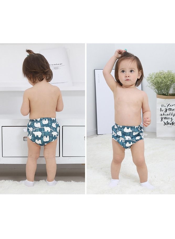 انسولار قطعتان من سراويل التدريب القطنية للأطفال ، مقاس L ، 6 طبقات ، ملابس داخلية مسامية وقابلة للغسل بنمط دب قطبي لطيف لتدريب الأطفال على استخدام الحمام ، أزرق - Image 4