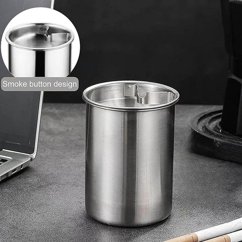 Stainless Steel Ashtray with Cover Windproof Large Outdoor Indoor Use S Style Anti-Fly Ash Net for Home Office Gift - Image 2