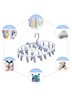 sokany Foldable Clip Hangers, Hanger with 32 Drying Clips, Plastic Laundry Clip, Round Clothes Hanger Organizer, 360° Rotatable Drying Rack for Socks, Lingerie, Towels and Other Small Objects (Blue)  - Image 3