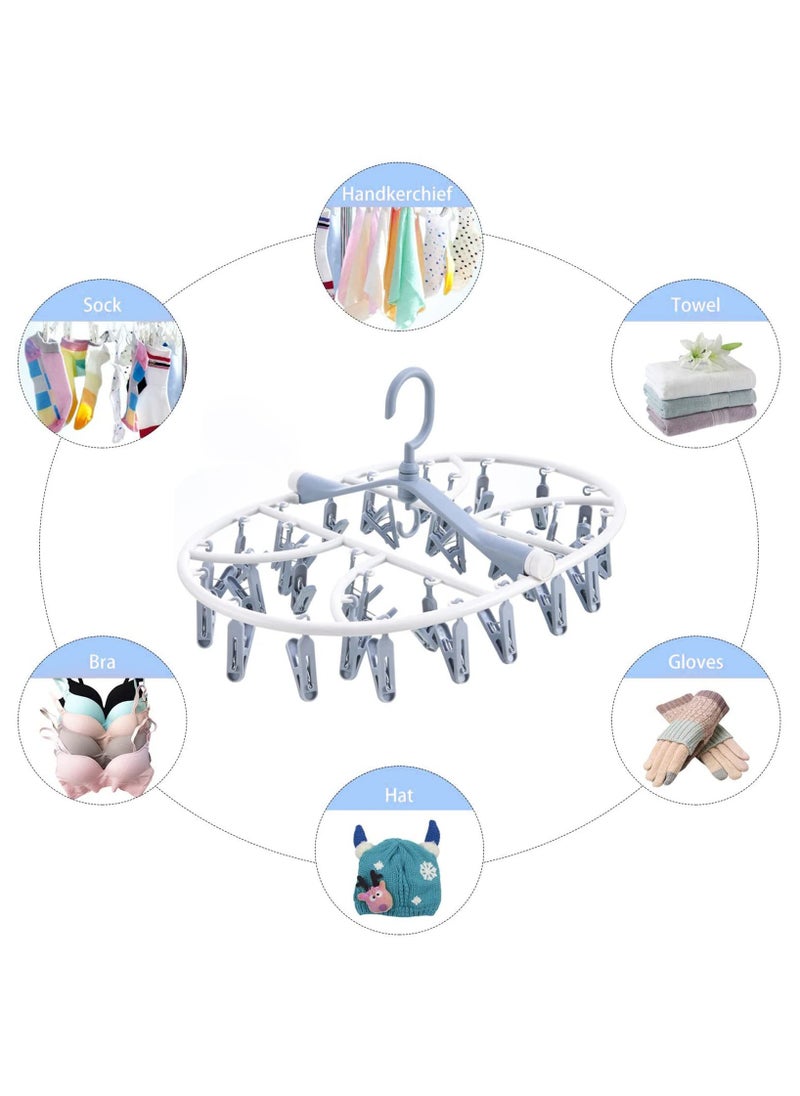 sokany - Foldable Clip Hangers, Hanger with 32 Drying Clips, Plastic Laundry Clip, Round Clothes Hanger Organizer, 360° Rotatable Drying Rack for Socks, Lingerie, Towels and Other Small Objects (Blue) - Image 1