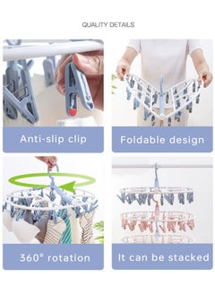 sokany Foldable Clip Hangers, Hanger with 32 Drying Clips, Plastic Laundry Clip, Round Clothes Hanger Organizer, 360° Rotatable Drying Rack for Socks, Lingerie, Towels and Other Small Objects (Blue)  - Image 5