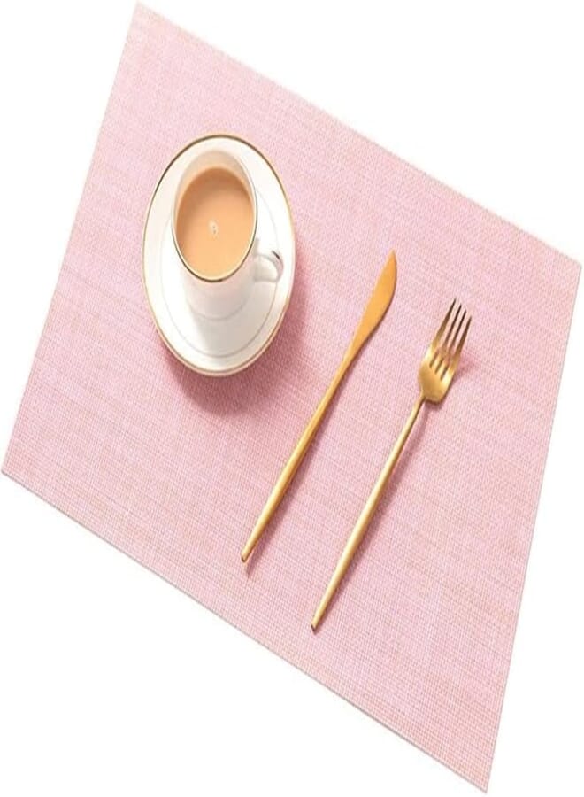 6 Pack Placemats, Place Mats for Kitchen Dining Table, Heat-Resistant StainAnti-Skid Washable PVC Table Mats, Easy to Cleaning Woven Vinyl Dinner Mats (Pink)