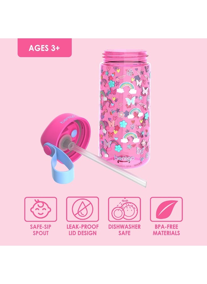 Bentgo Kids Water Bottle New And Improved 2023 Leak Proof, Bpa - Free 15 Oz. Cup For Toddlers And Children Flip - Up Safe - Sip Straw For School, Sports, Daycare, Camp And More (Rainbows And Butterflies)  - Image 1