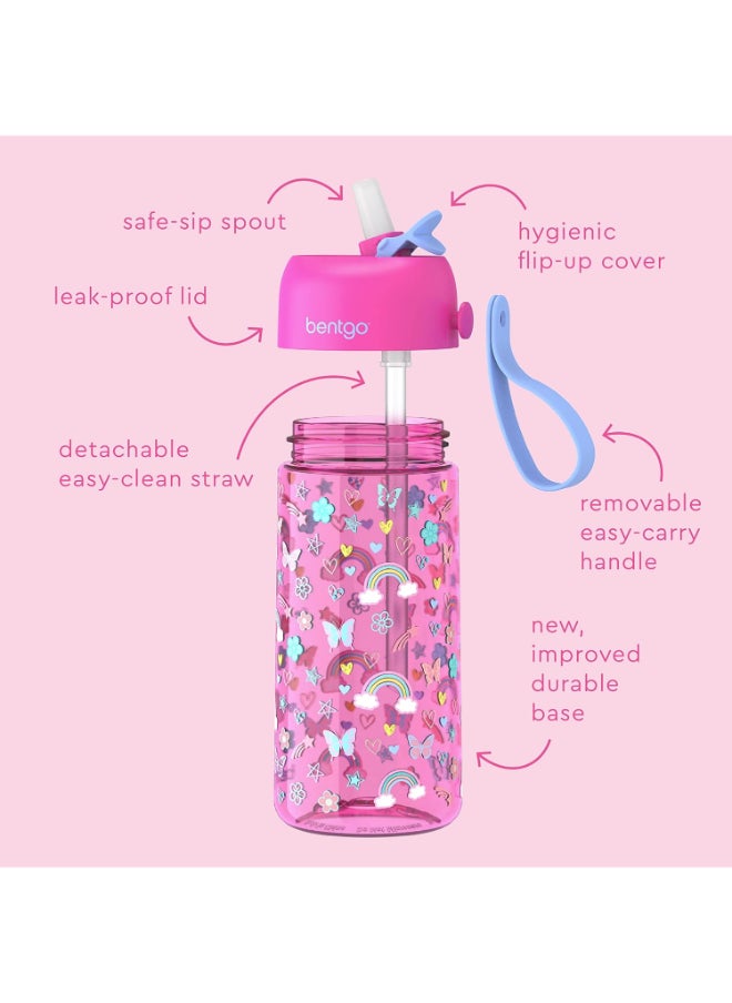 Bentgo Kids Water Bottle New And Improved 2023 Leak Proof, Bpa - Free 15 Oz. Cup For Toddlers And Children Flip - Up Safe - Sip Straw For School, Sports, Daycare, Camp And More (Rainbows And Butterflies)  - Image 3