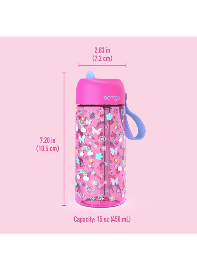 Bentgo Kids Water Bottle New And Improved 2023 Leak Proof, Bpa - Free 15 Oz. Cup For Toddlers And Children Flip - Up Safe - Sip Straw For School, Sports, Daycare, Camp And More (Rainbows And Butterflies)  - Image 4