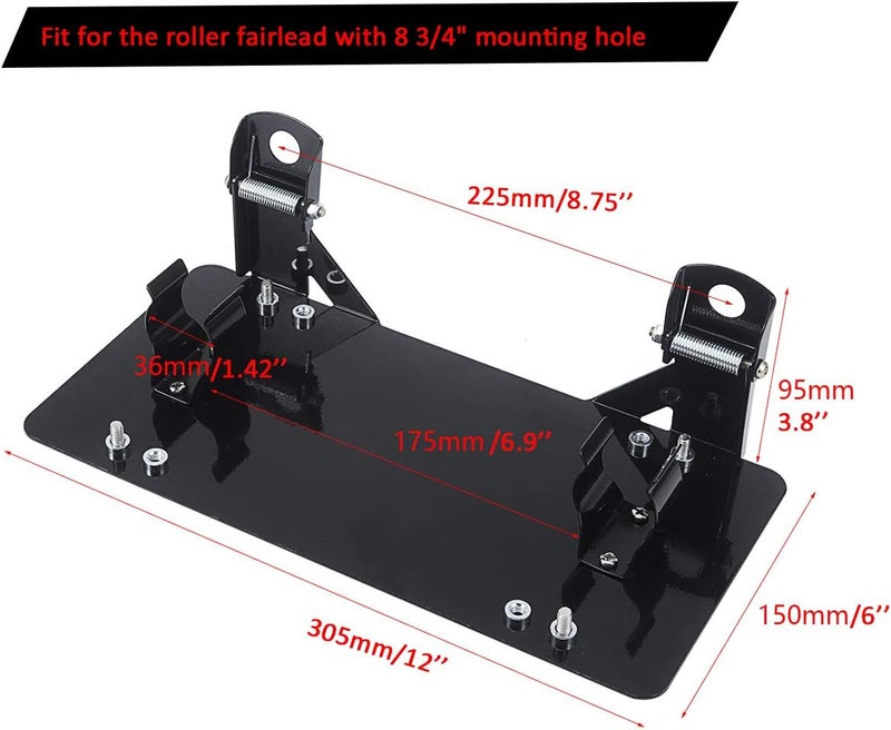 Chelhead Samlight License Plate Bracket 8 3/4 Inch Flip-Up Winch Roller Fairlead Mount Holder Black Stainless Steel - Image 2