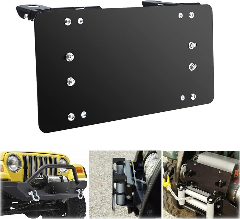 Chelhead Samlight License Plate Bracket 8 3/4 Inch Flip-Up Winch Roller Fairlead Mount Holder Black Stainless Steel - Image 4