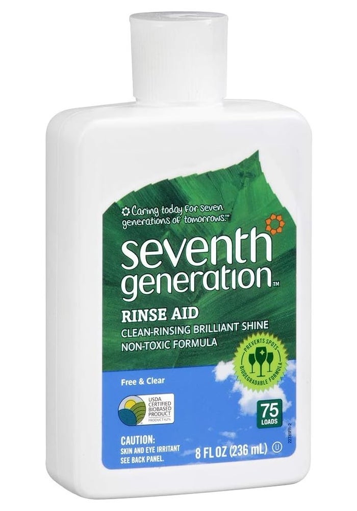 Seventh Generation Rinse Aid Free and Clear - 8 fl oz, Non-Toxic Formula for Clean-Rinsing Shine