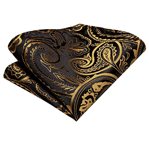 Dubulle Paisley Floral Ascot for Men Self Tie Mens Cravat and Pocket Square Cufflinks Wedding,Black Gold - Image 5