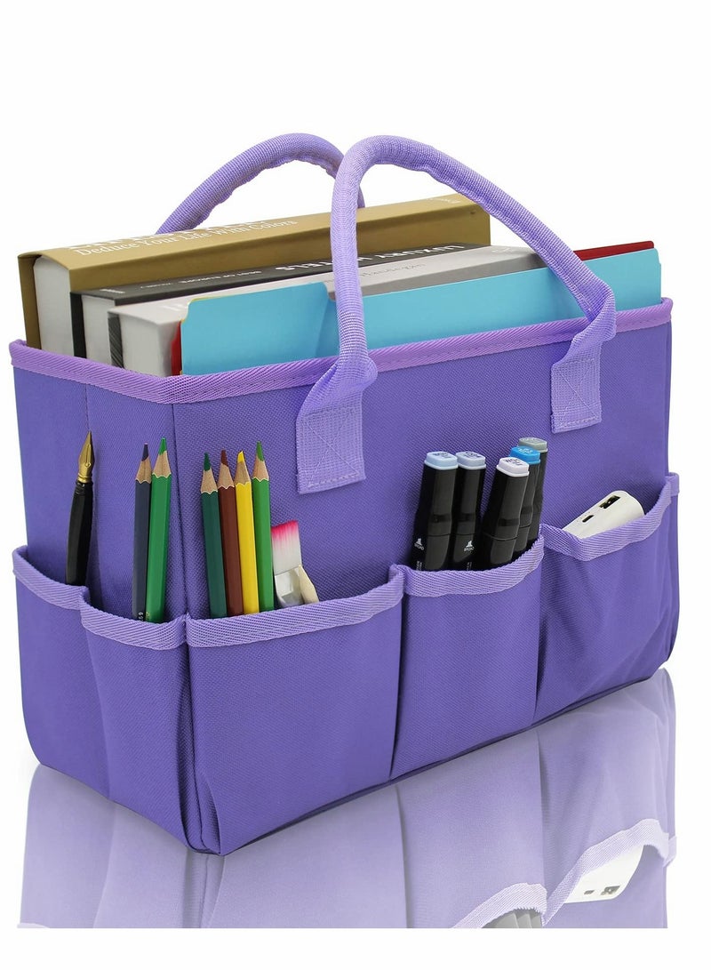 Excefore Organizer Storage Tote Bag for Art and Craft Supplies with Pockets, Purple Oxford Tote Bag for Artist, Kid, Teacher  - Image 1