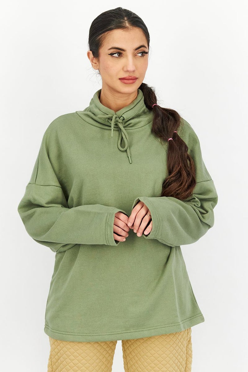 XOXO Women Plain Long Sleeves Sweatershirt, Olive - Image 1