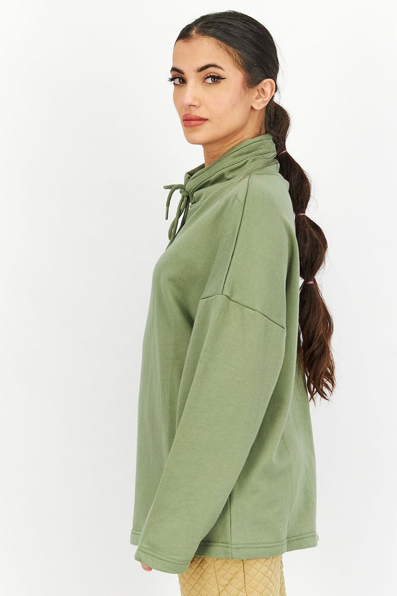 XOXO Women Plain Long Sleeves Sweatershirt, Olive - Image 2