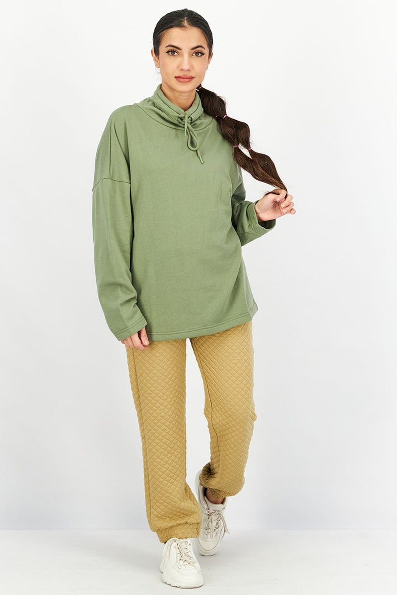 XOXO Women Plain Long Sleeves Sweatershirt, Olive - Image 4