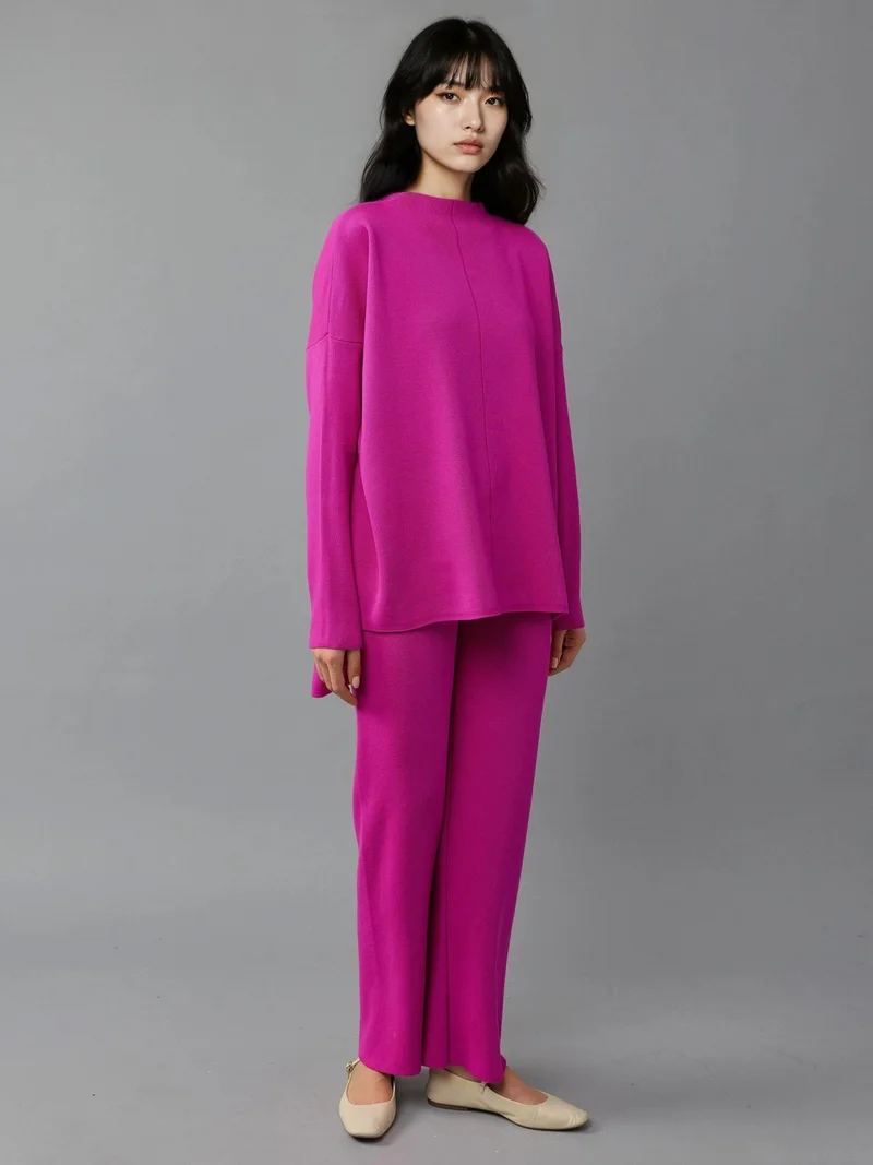 موضتي MY FASHION Ribbed Knit Co-Ord Set with Basic Sweater & Pants