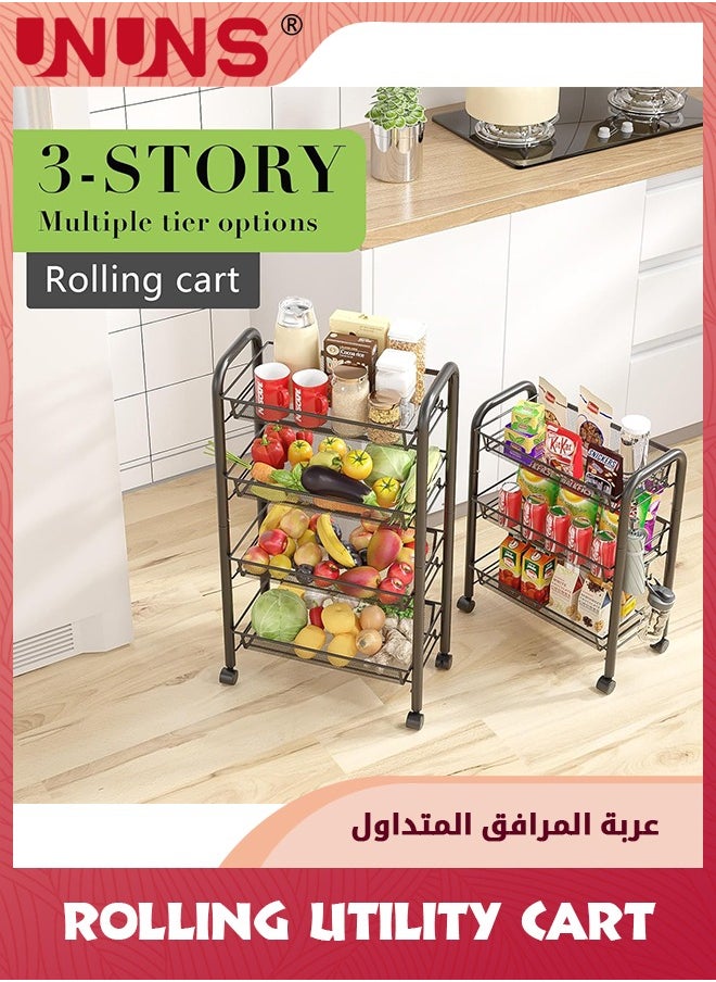 عربة أدوات دوارة من 3 طبقات، عربة تنظيم معدنية دوارة بعجلات قابلة للقفل، عربة أدوات متنقلة سهلة التجميع للمطبخ والحمام والمكتب وورش العمل وعربة تخزين دوارة