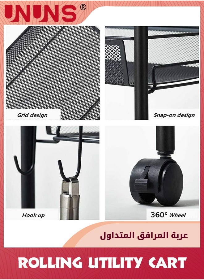 عربة أدوات دوارة من 3 طبقات، عربة تنظيم معدنية دوارة بعجلات قابلة للقفل، عربة أدوات متنقلة سهلة التجميع للمطبخ والحمام والمكتب وورش العمل وعربة تخزين دوارة
