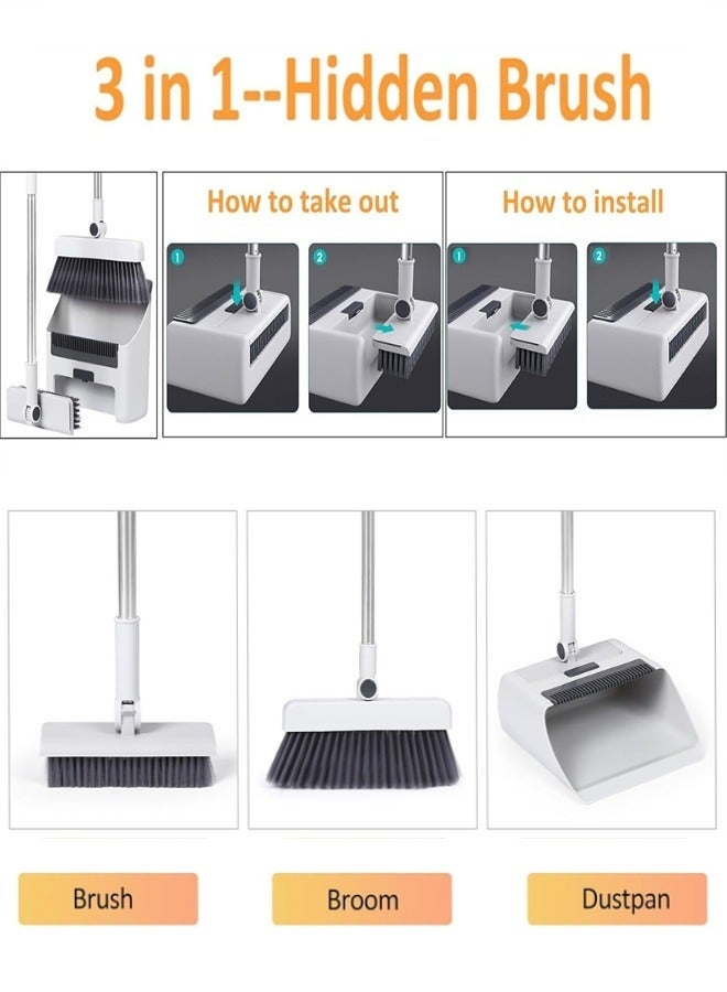 Arabest Broom with Dustpan Combo Set, 3 in 1 Brooms for Sweeping Indoor and Outdoor Long Handle Broom and Dustpan Set Push Broom Heavy Duty for Home Cleaning Bathroom Kitchen - Image 4